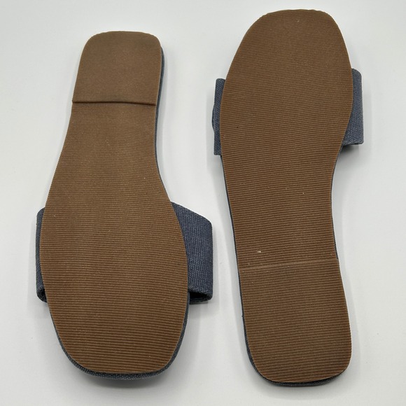 LOFT Outlet Blue Fabric Slides Flat Sandals Slip On with Brown Buckle Womens 10M - Picture 8 of 9